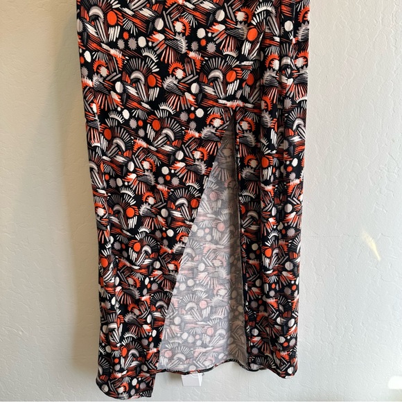 Free People Daria Halter Maxi Dress Size L Black Orange Low Back Wrap Slit Plun… - Picture 8 of 9